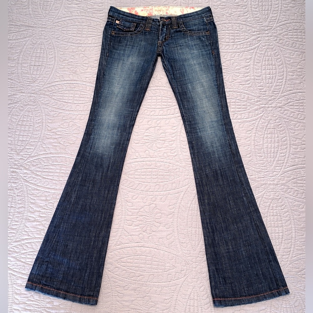 Frankie B Jeans Size 0 Made in USA Low Rise Bootcut Dark Wash Y2K